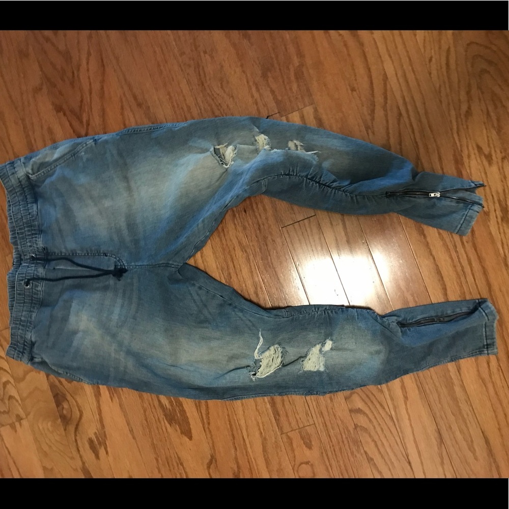 Zip ankle joggers denim jeans